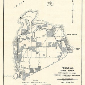 1916 Map of Door County Wisconsin Peninsula State Park