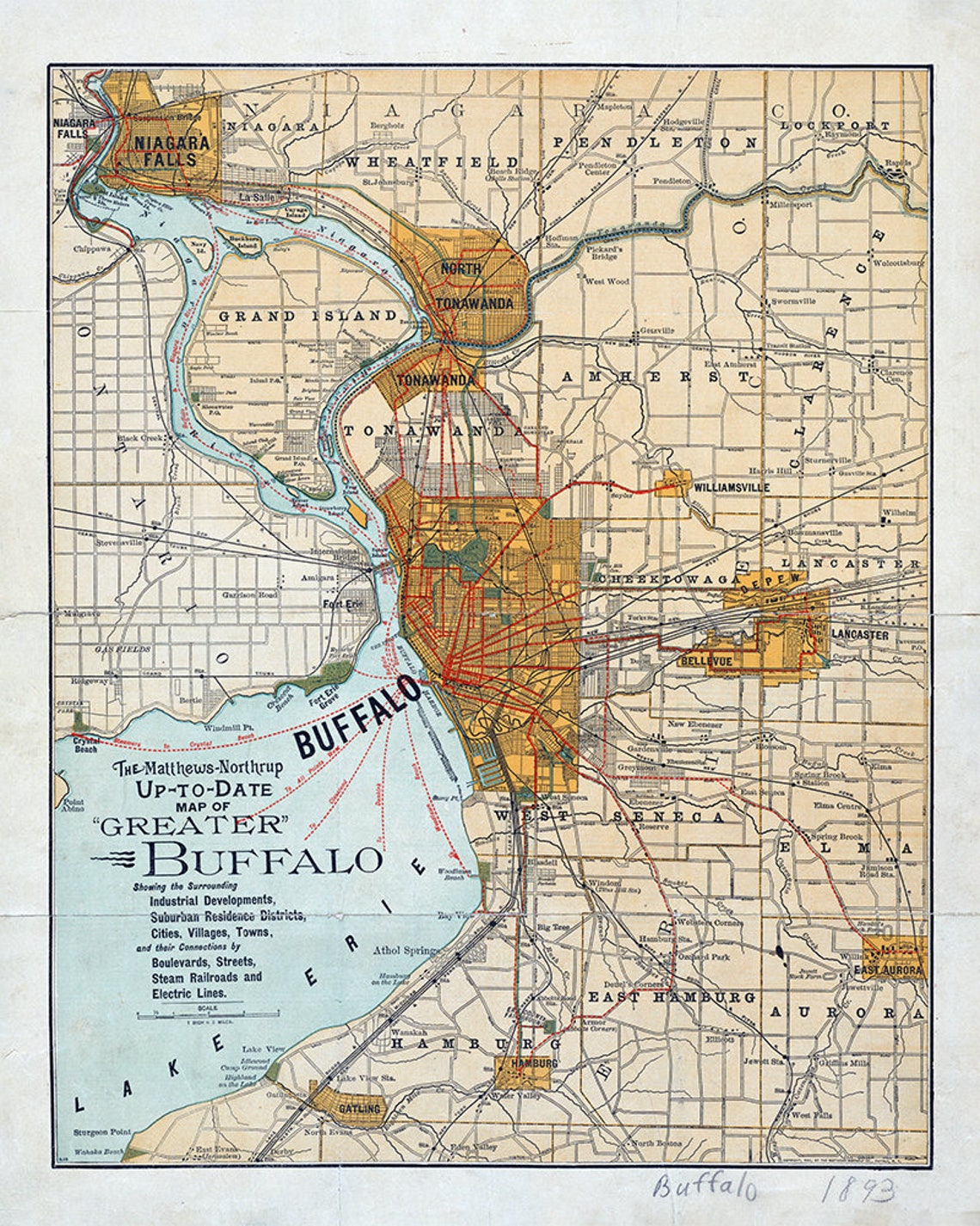 1893 Map of Buffalo New York Area Etsy