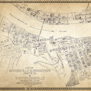 1855 Map of Brownsville Fayette & Washington County Pennsylvania