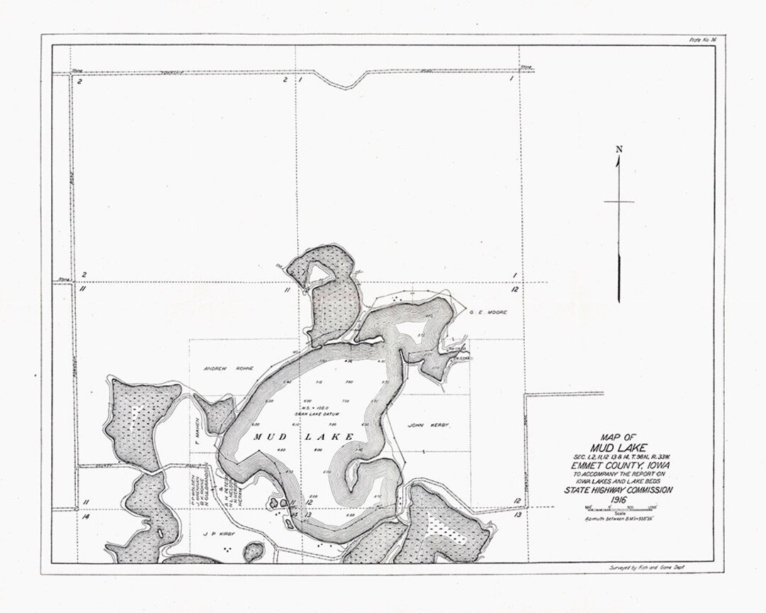 1916 Map of Mud Lake Emmet County Iowa Etsy