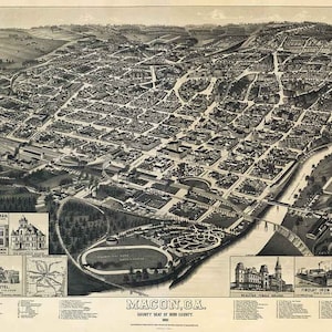 1887 Panorama-Karte von Macon Georgia Bibb County