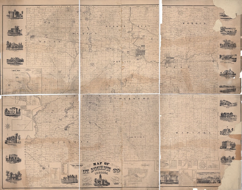 1866 Farm Line Map of St Joseph County Indiana South Bend | Etsy
