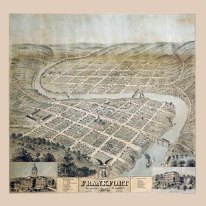1871 Panorama-Karte von Frankfort Franklin County Kentucky