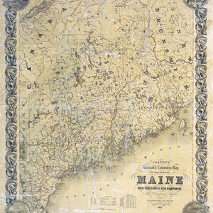 1852 Karte des Bundesstaates Maine mit Straßen Eisenbahn Städte