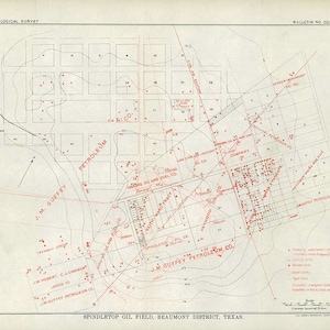1906 Carte du champ pétrolifère de la tige du district de Beaumont au Texas