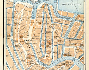 アムステルダム地図 1884年、オランダ、アムステルダムの古地図、最大