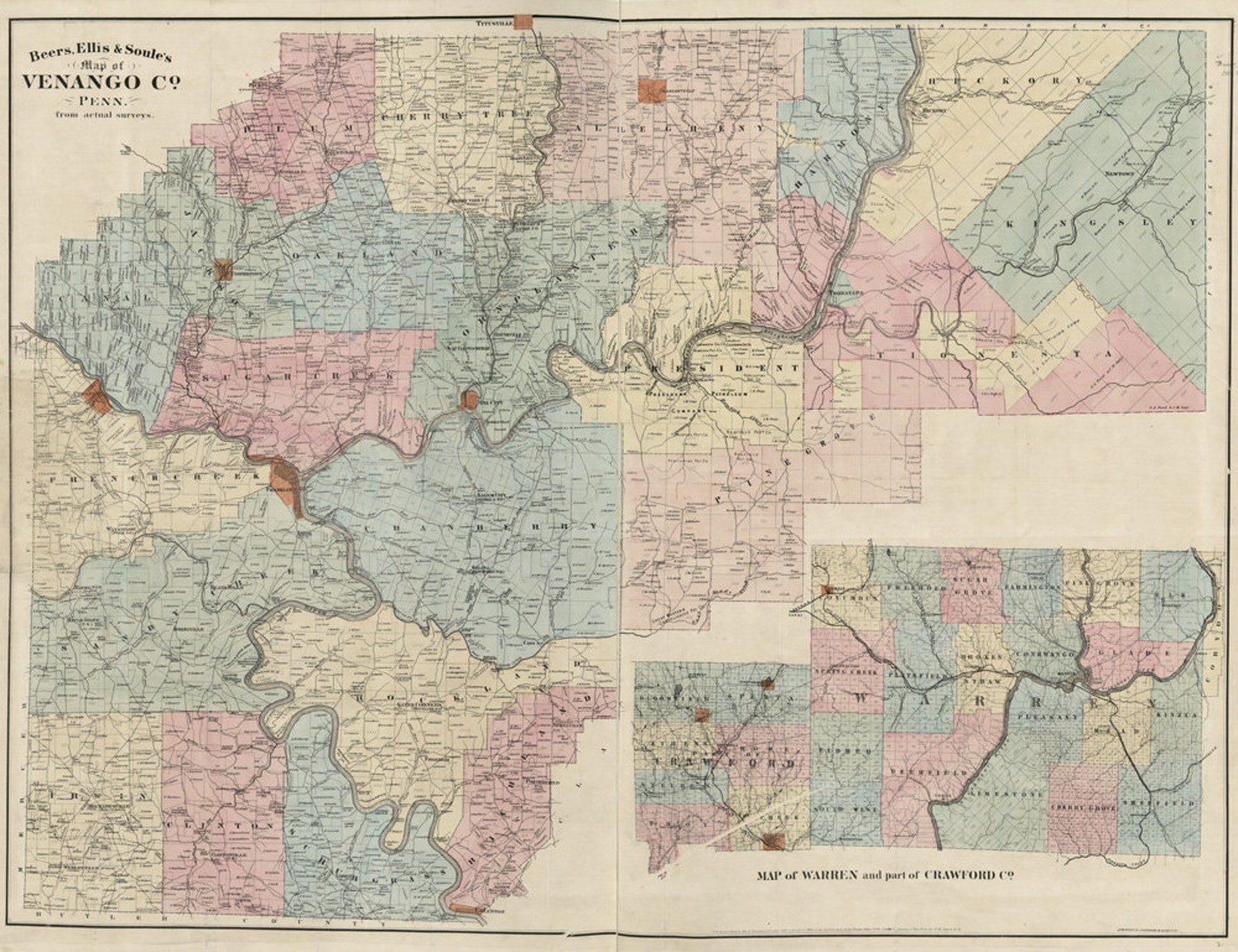 1865 Farm Line Map of Venango County PA Etsy