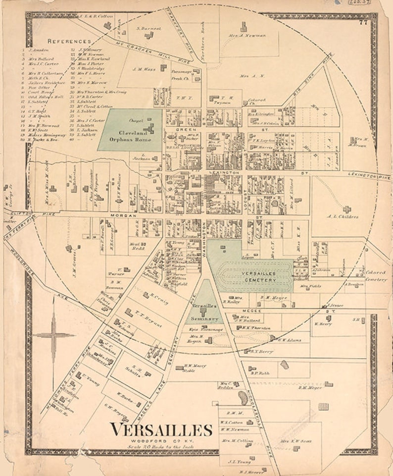 1877 Map of Versailles Woodford County Kentucky Etsy