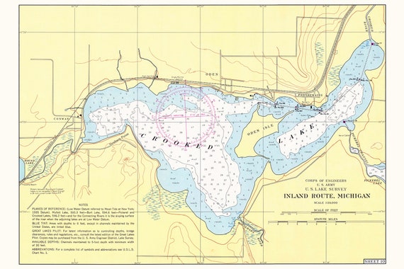 1960 Nautical Map of Crooked Lake Michigan