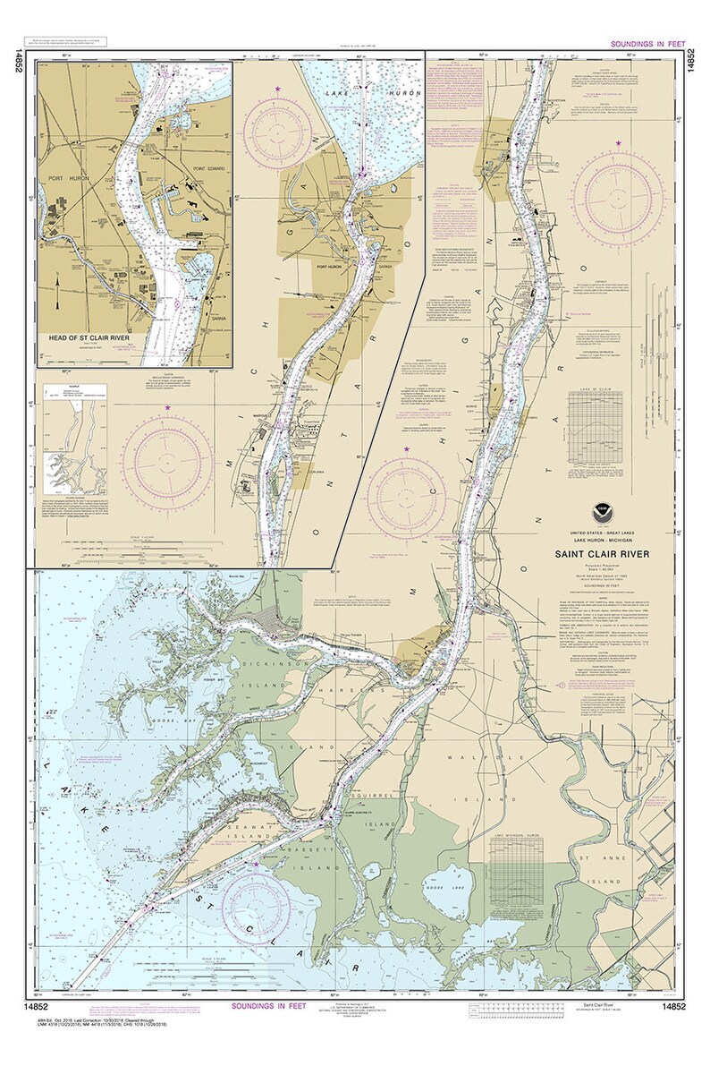 2018 Nautical Map of Saint Clair River Lake Huron Michigan