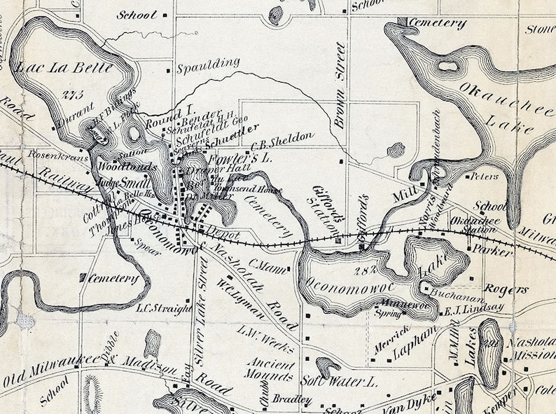 1887 Map of the Lakes Around Oconomowoc Wisconsin Etsy