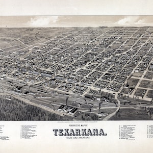 1888 Panoramakarte von Texarkana Texas und Arkansas
