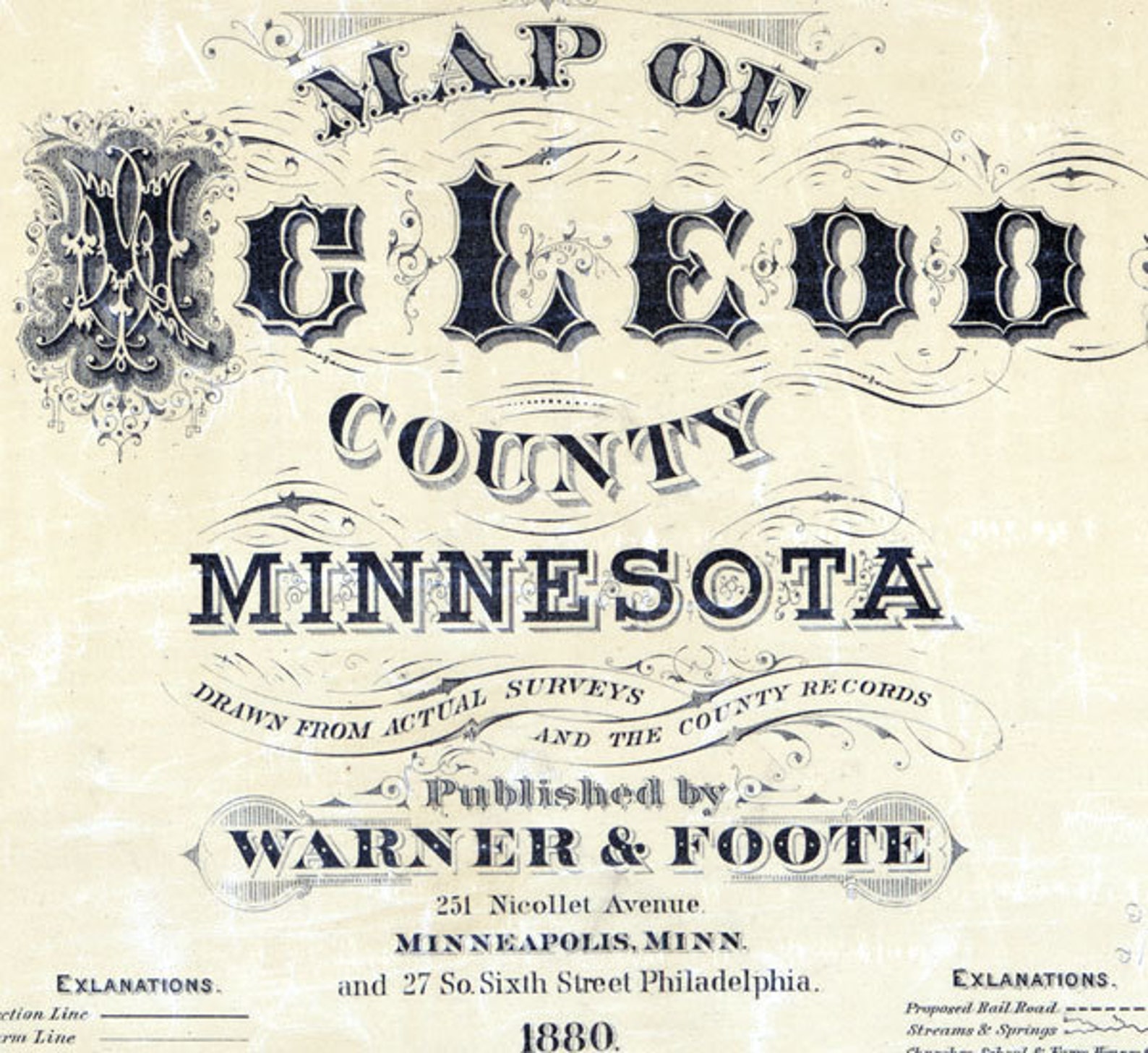 1880 Farm Line Map of Mcleod County Minnesota Glencoe Etsy