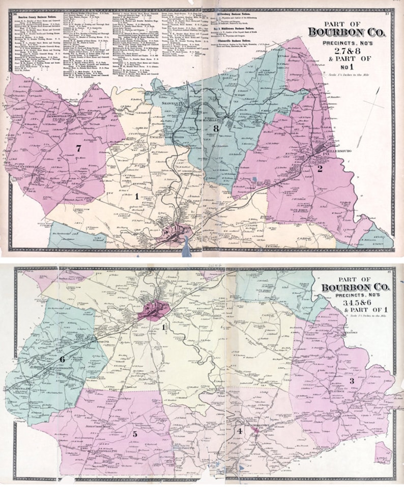 1877 Map of Bourbon County Kentucky 2 Map Set Etsy