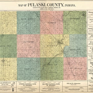 1907 Farm Line Map of Pulaski County Indiana Winamac