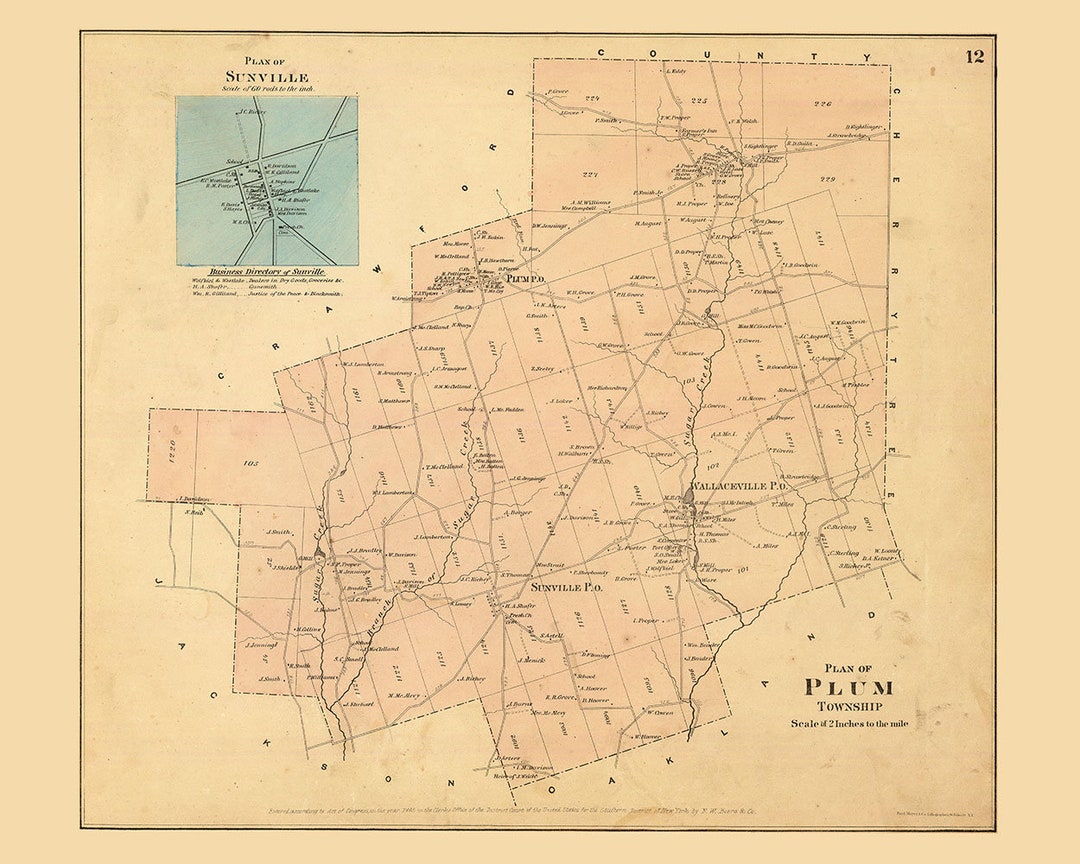 1865 Map of Plum Township Venango County Pennsylvania Oil Region Etsy