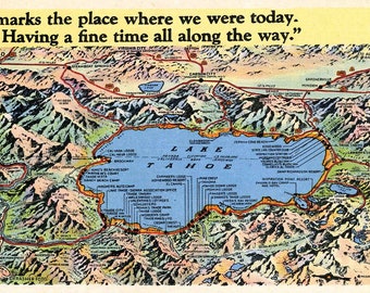 1953 Map of Lake Tahoe California Nevada