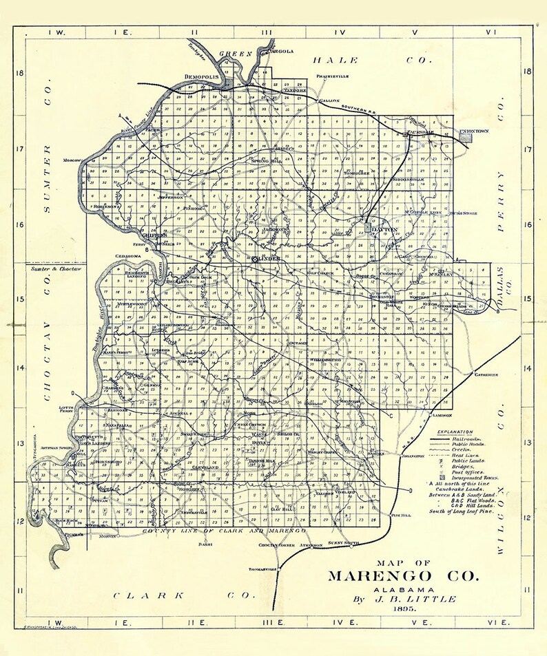1895 Map of Marengo County Alabama Etsy