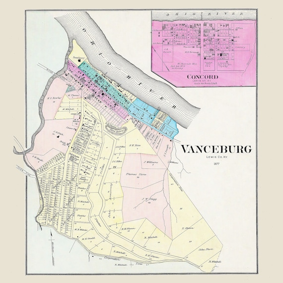 1877 Town Map of Vanceburg Lewis County Kentucky Etsy