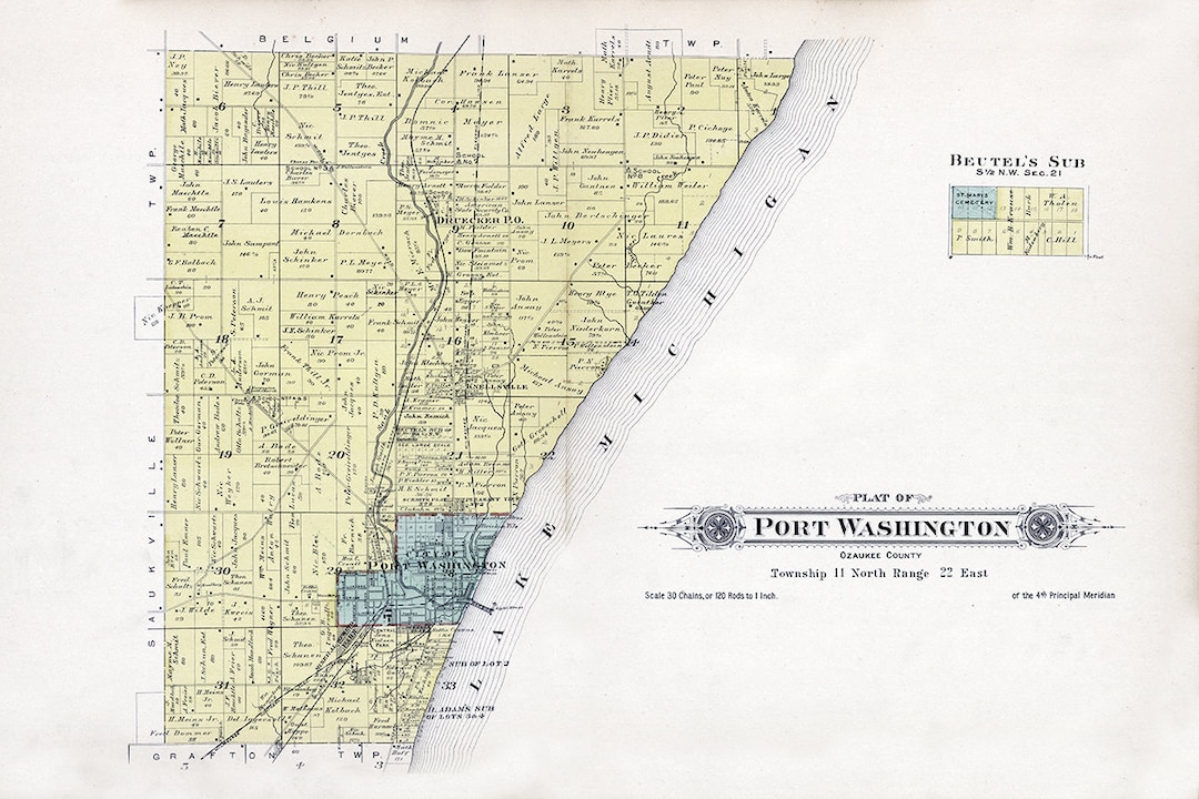 1915 Map of Port Washington Township Ozaukee County Wisconsin Etsy