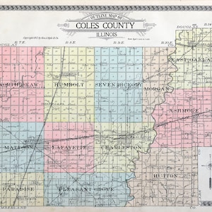 Carte du comté de Coles, Illinois, 1913