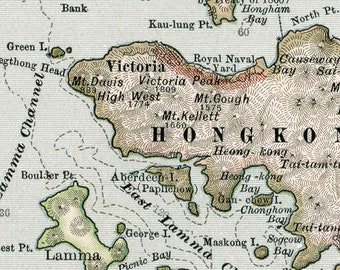 1897年 中国帝国の地図 香港 イギリス - Etsy 日本