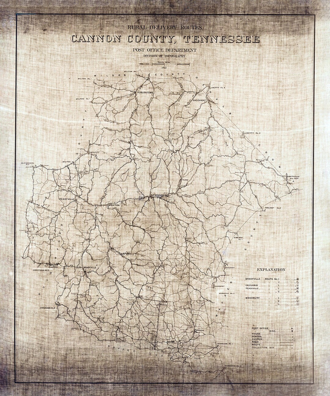 1922 Map of Cannon County Tennessee Etsy