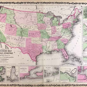 1863 Landkarte Militärkarte der USA