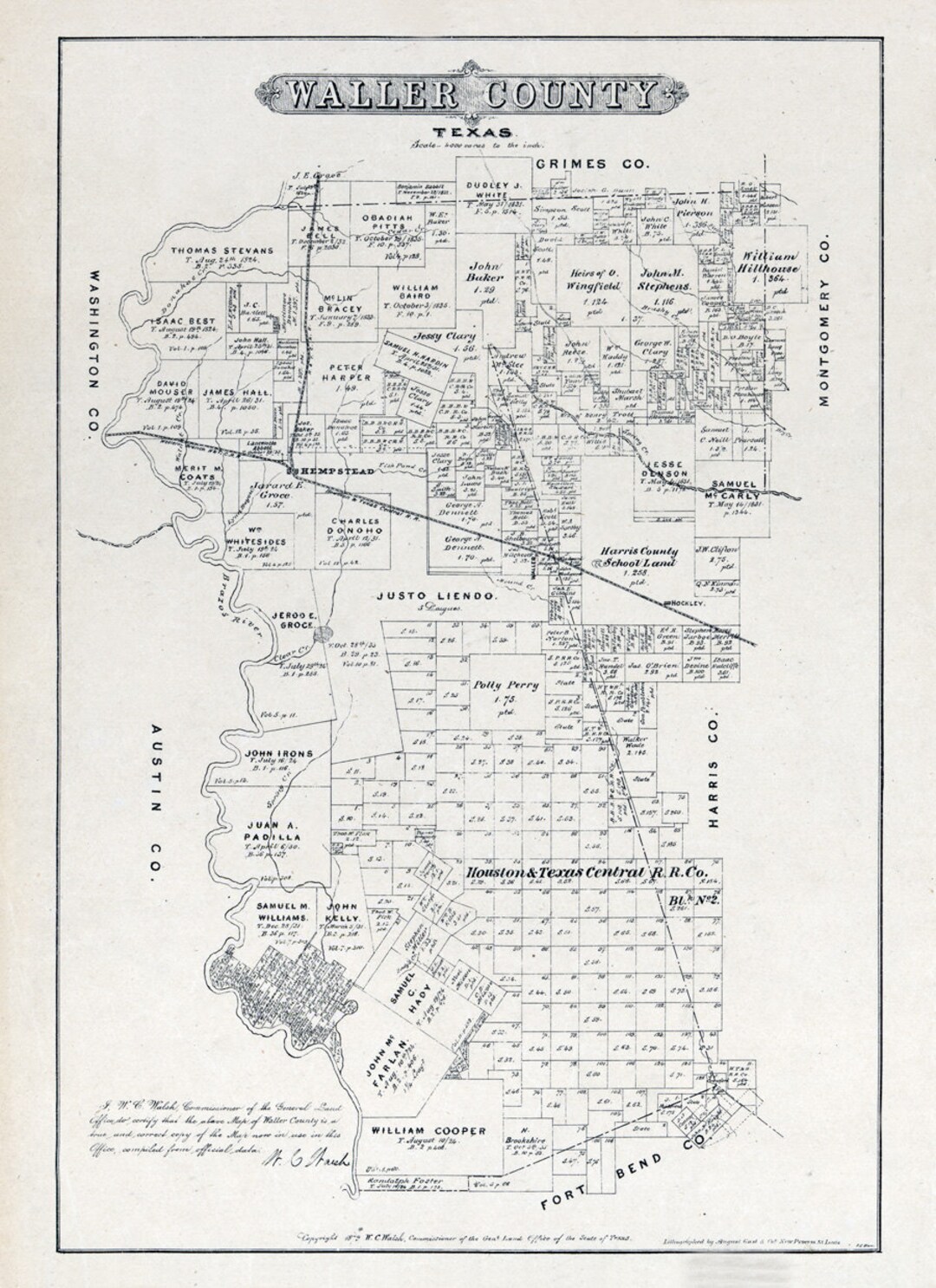 1879 Farm Line Map of Waller County Texas Etsy
