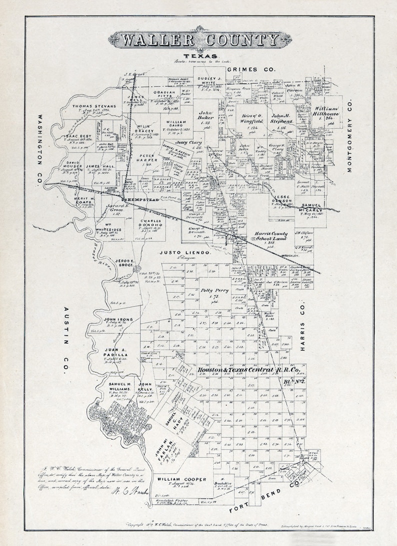 1879 Farm Line Map of Waller County Texas Etsy