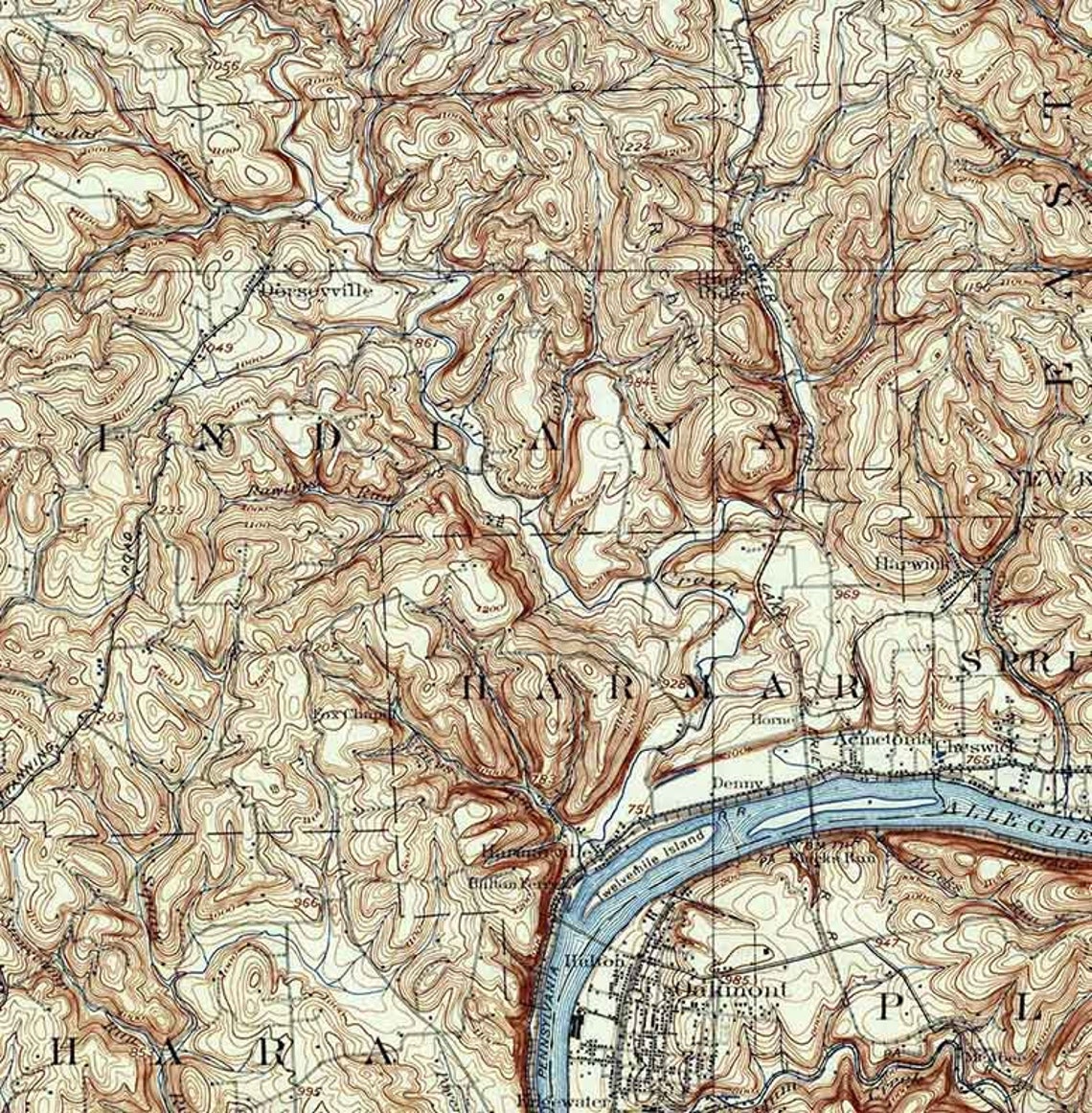 1910 Topo Map of New Kensington PA Quadrangle Etsy