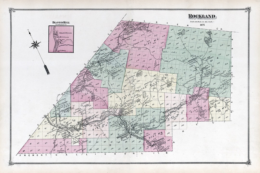 1875 Map of Rockland Township Sullivan County New York Etsy