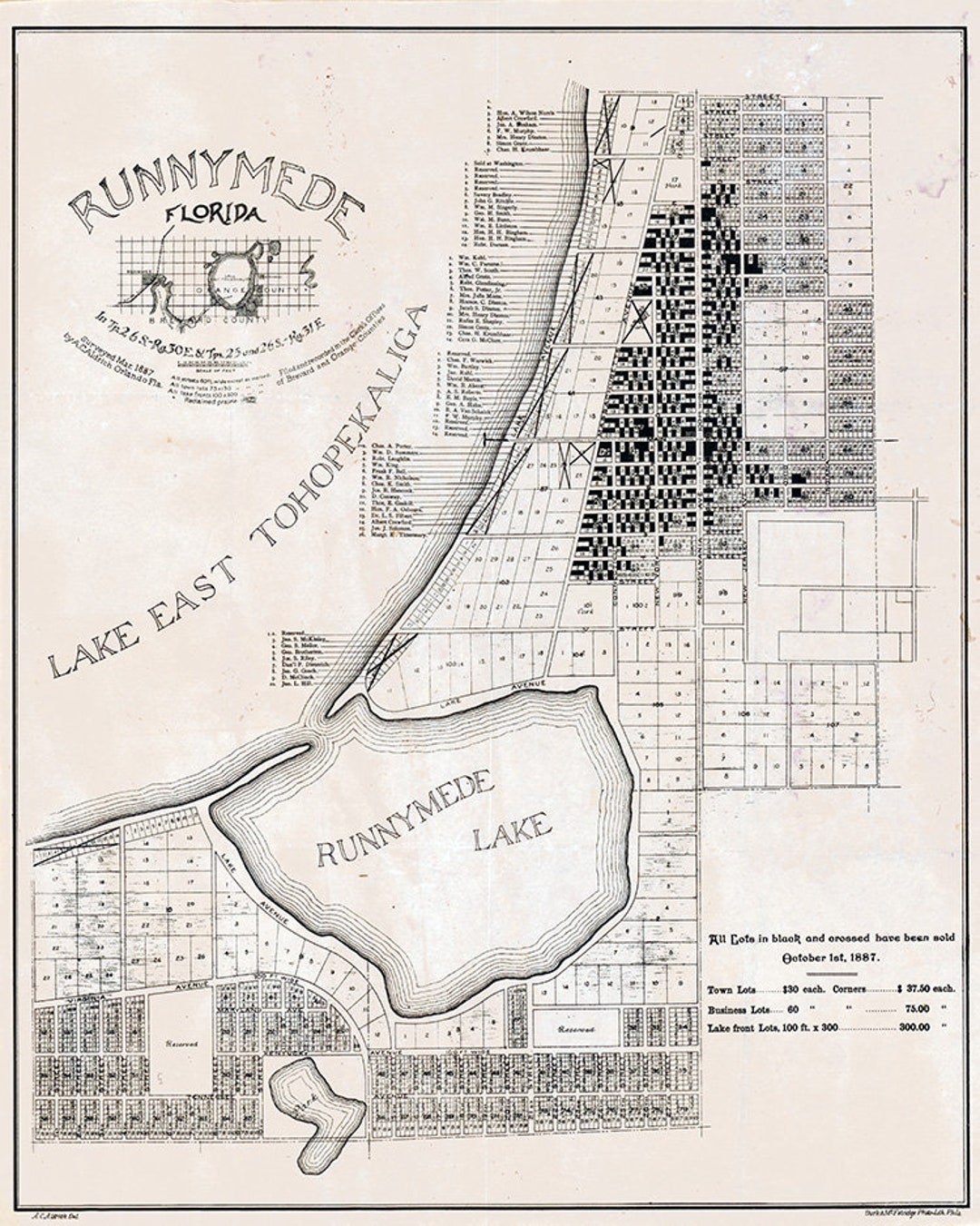 1887 Map of Runnymede Florida Etsy