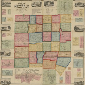 1860 Farm Line Map von Mercer County PA von aktuellen Vermessungen