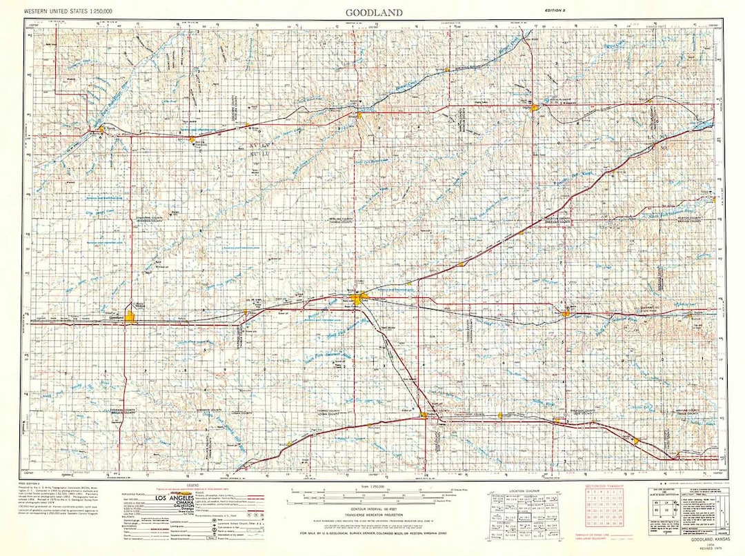1954 Topo Map of Goodland Kansas Colby Etsy