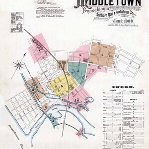 1888 Plan de la ville de Middletown, comté de Dauphin, Pennsylvanie