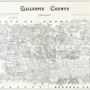 1879 Farm Line Map du comté de Gillespie au Texas