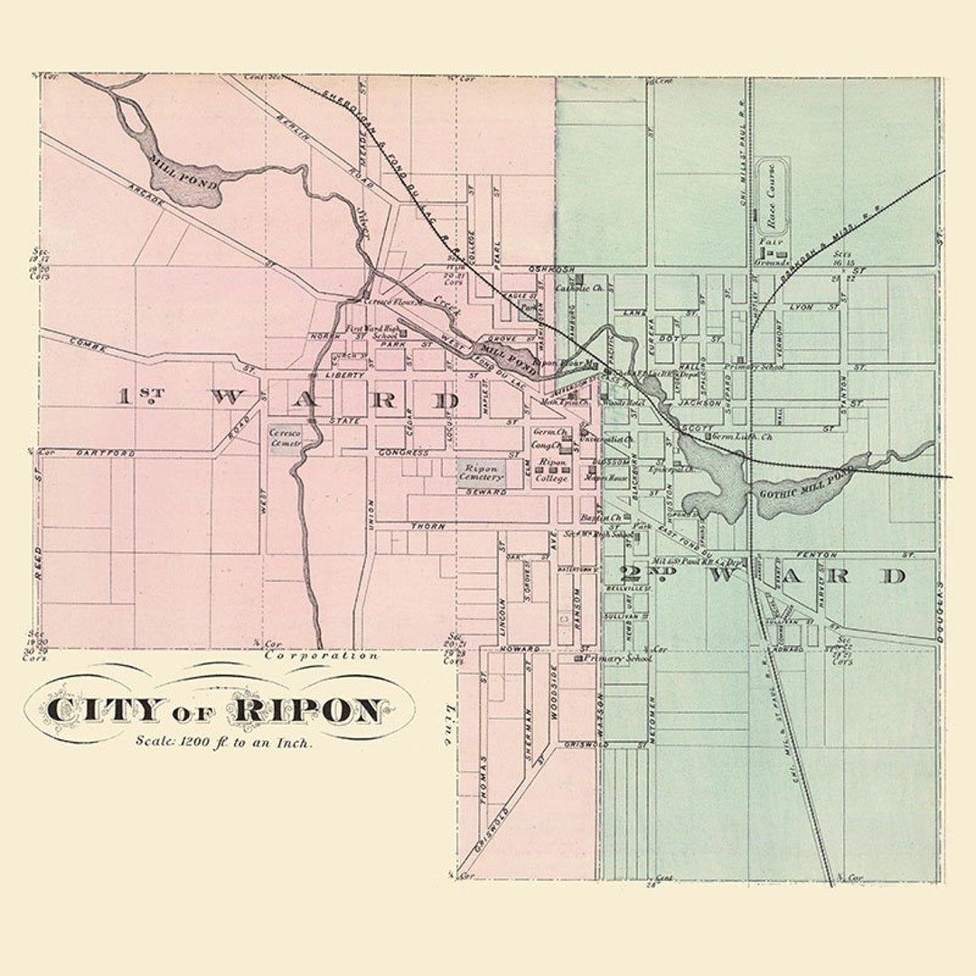 1878 Town Map of Ripon Wisconsin Etsy