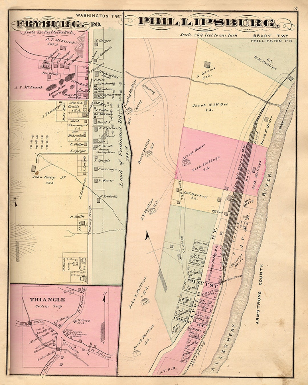 1877 Map of Fryburg & Phillipsburg Clarion County PA Etsy
