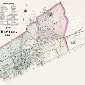 1876 Town Map of Chester Delaware County Pennsylvania