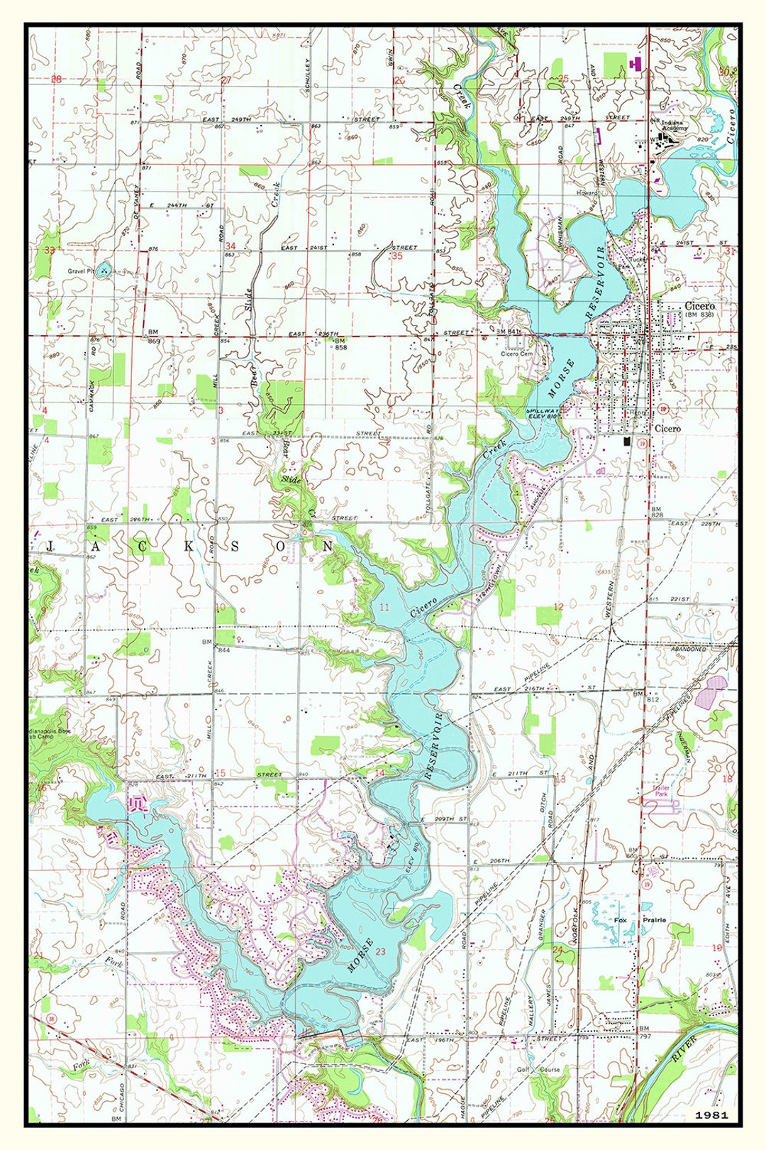 1981 Map of Morse Reservoir Indiana Etsy