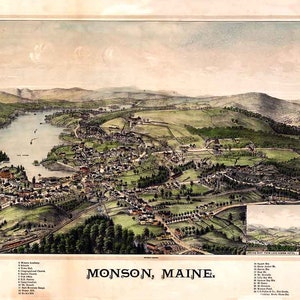 1889 Panoramakarte von Monson Maine