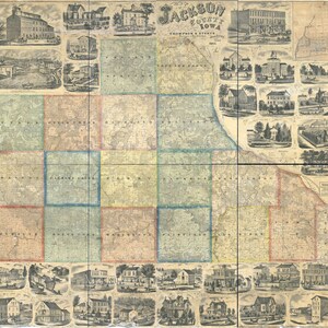 1867 Farm Line Map du comté de Jackson, Iowa Bellevue