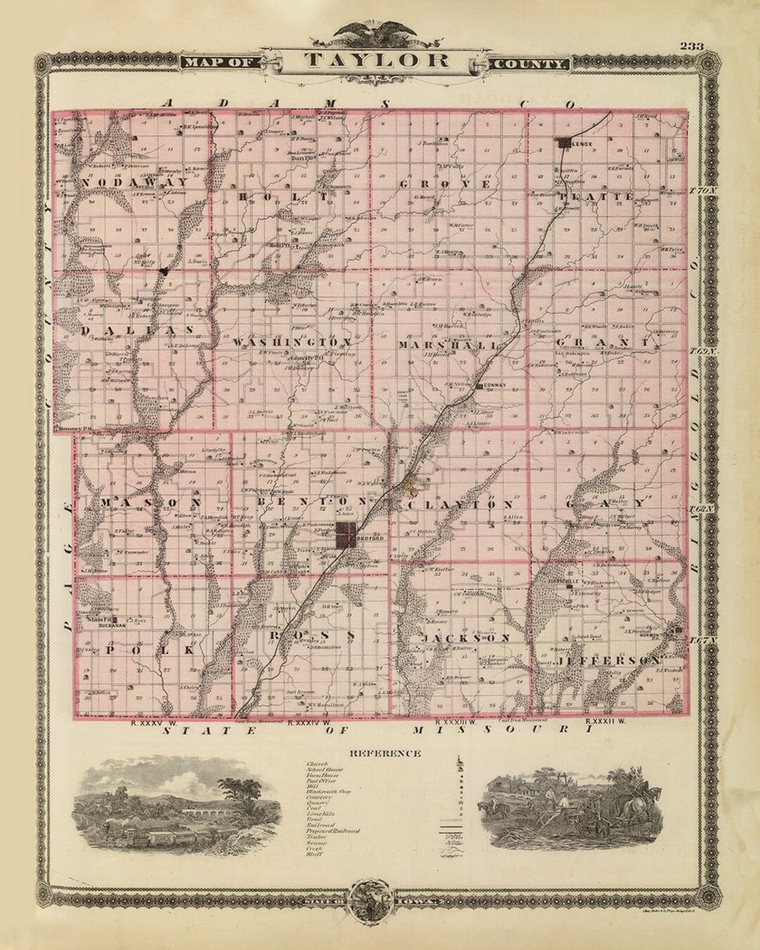 1875 Map of Taylor County Iowa Etsy