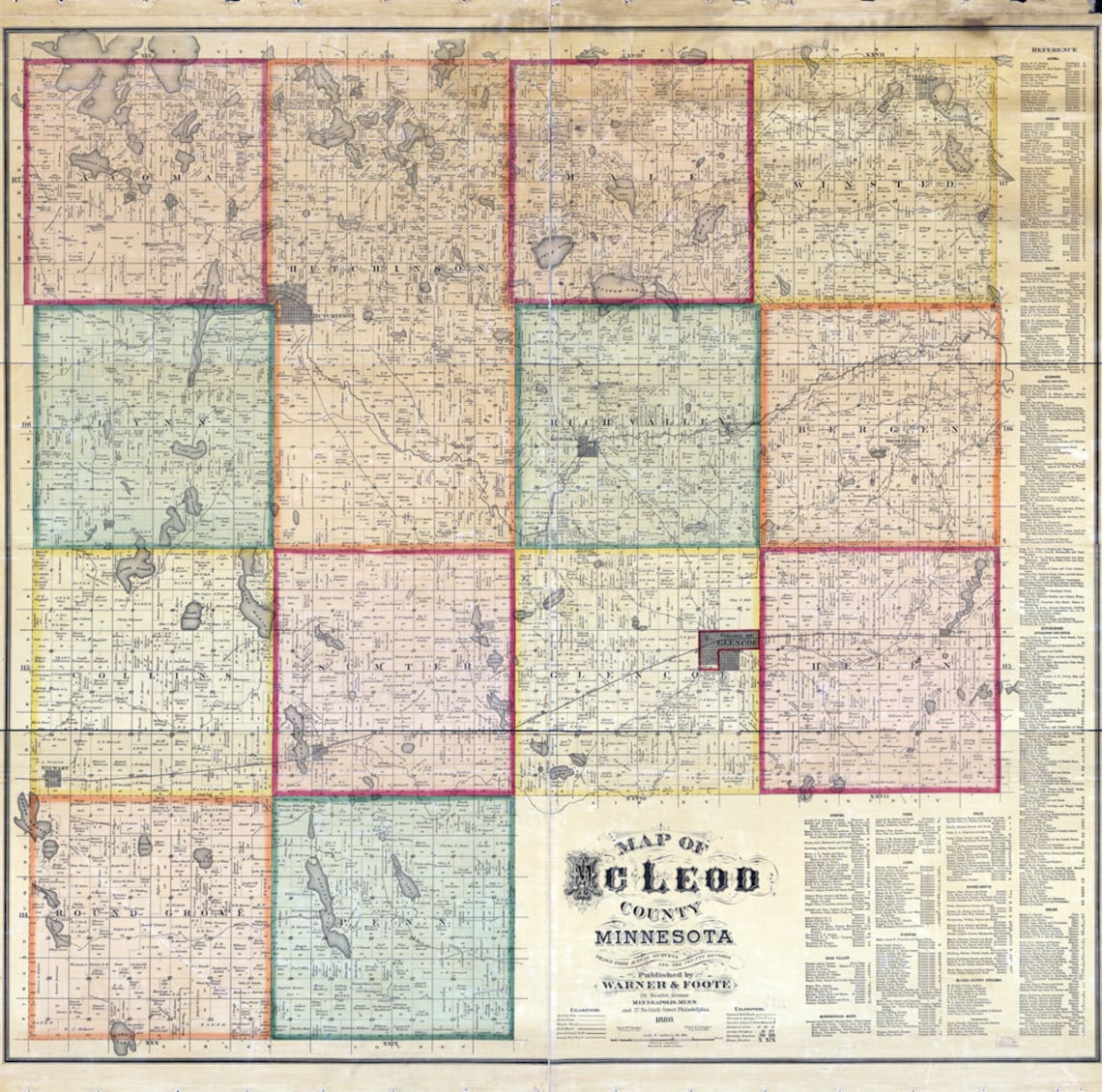 1880 Farm Line Map of Mcleod County Minnesota Glencoe Etsy Hong Kong