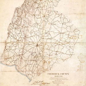 1861-Karte von Friedrich County Maryland Armeekarte Historische Orte