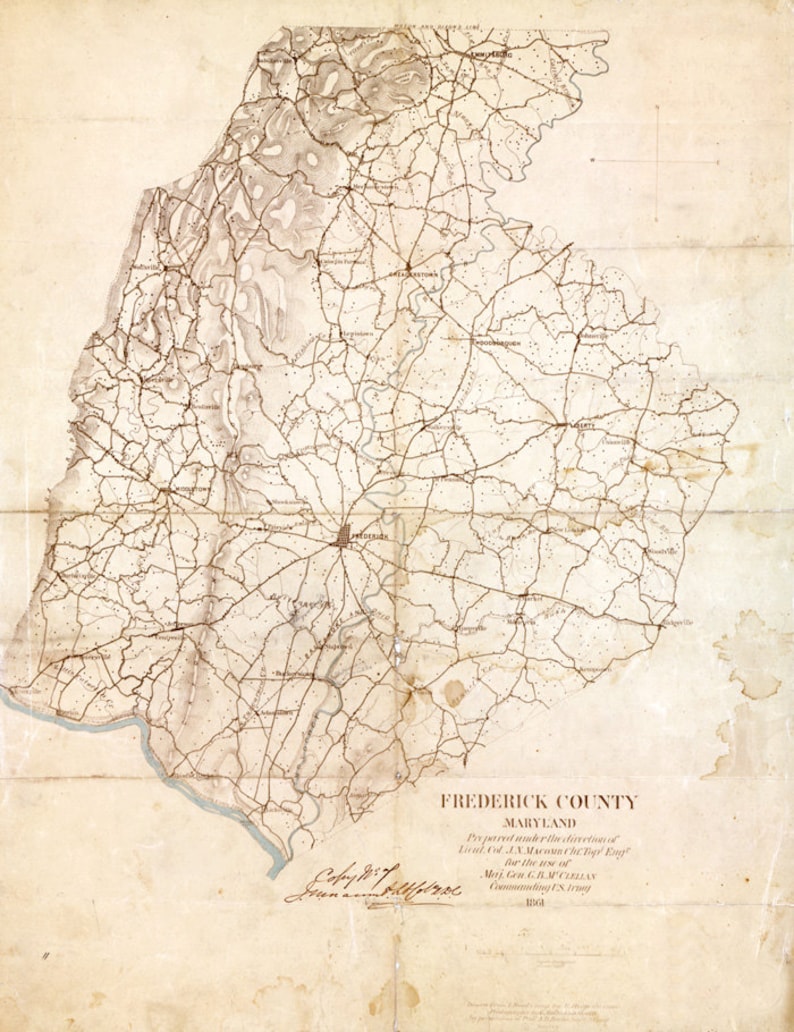 1861 Map of Frederick County Maryland Army Map Historic Places Etsy
