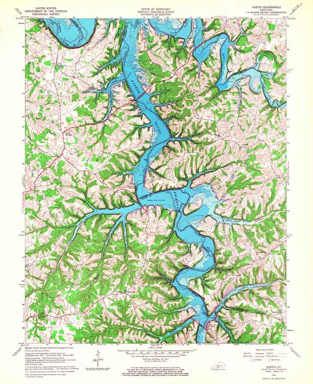 1965 Topo Map of Austin Kentucky Quadrangle Barren River Etsy
