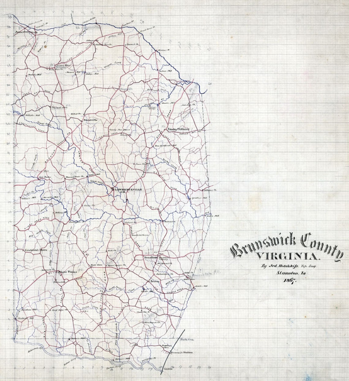 1867 Map of Brunswick County Virginia Etsy