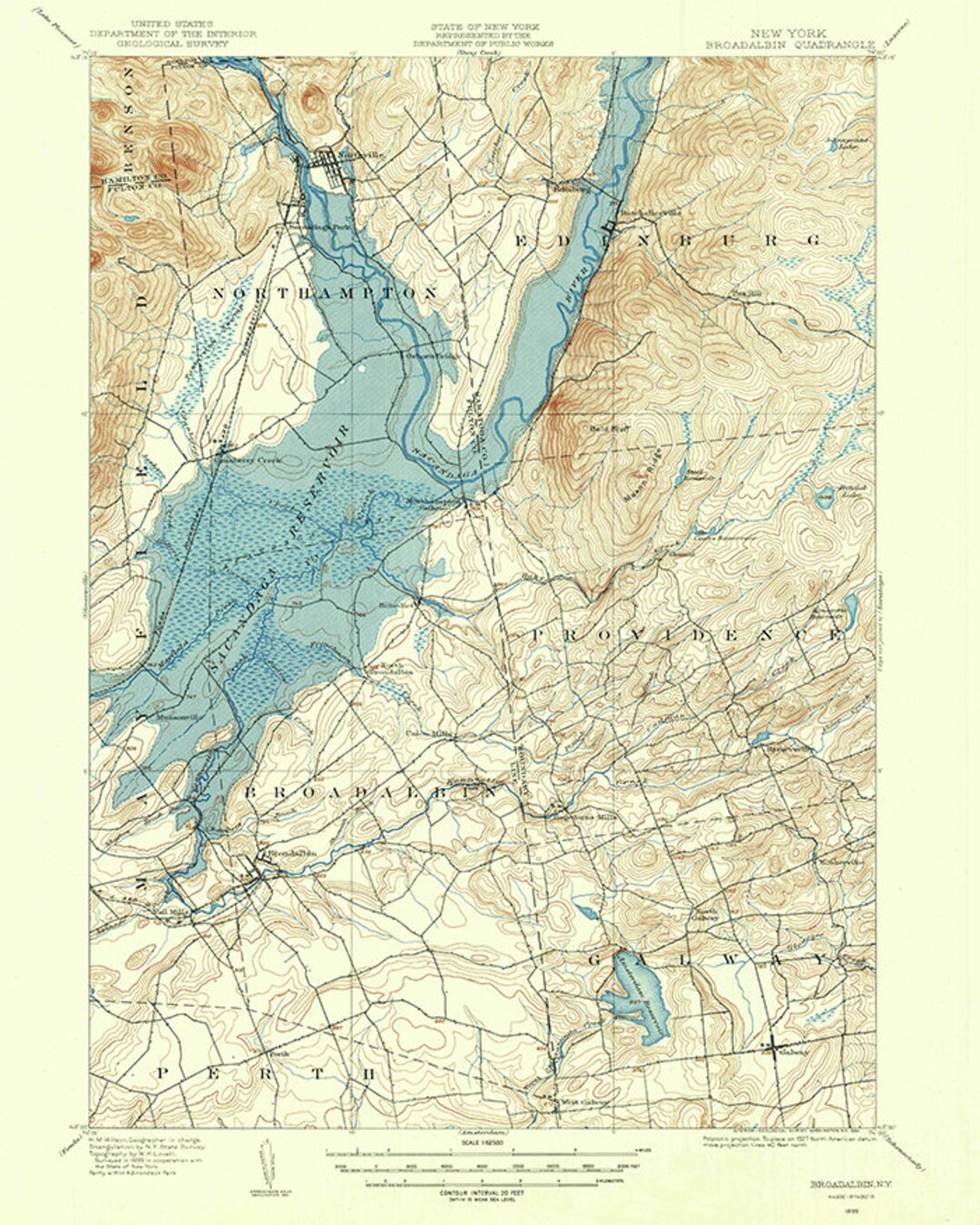 1899 Topo Map of Broadalbin New York Sacandaga Lake Etsy